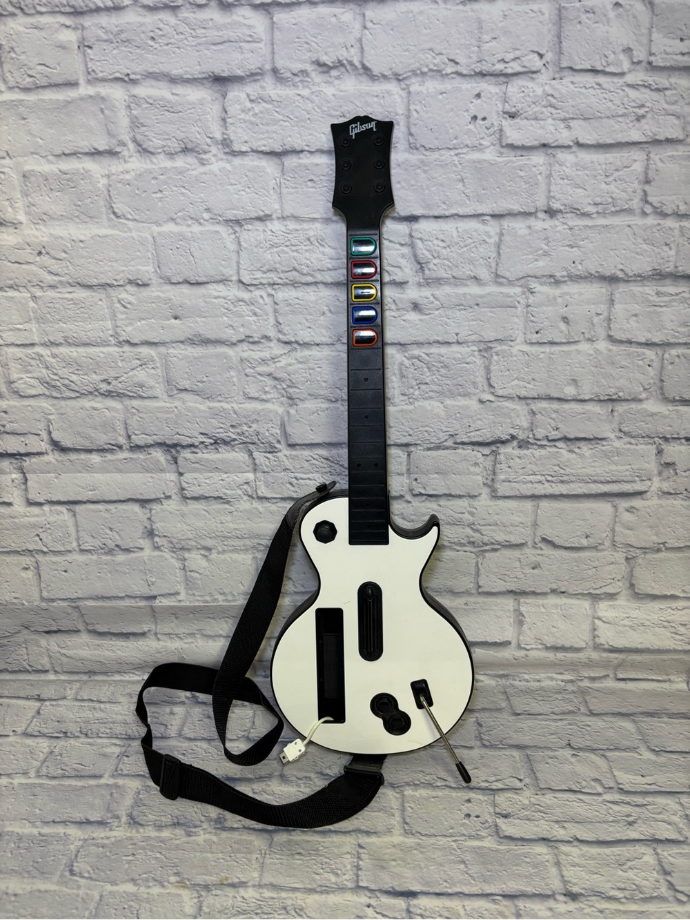 Wii Guitar Hero Gibson Les Paul White Wireless Guitar w/ Strap Back Cover WORKS